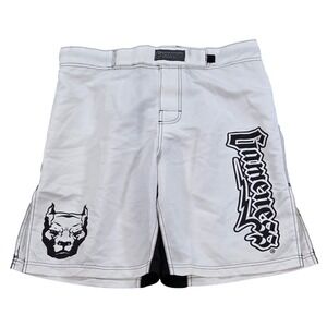 Gameness MMA Grappling Jiu Jitsu Shorts White Black Pitbull Logo Mens 36